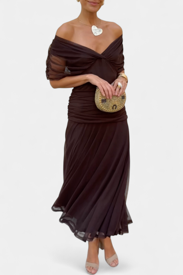 Women's Off the Shoulder Maxi Dress Wedding Guest Ruched Elegant