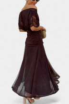 Women's Off the Shoulder Maxi Dress Wedding Guest Ruched Elegant