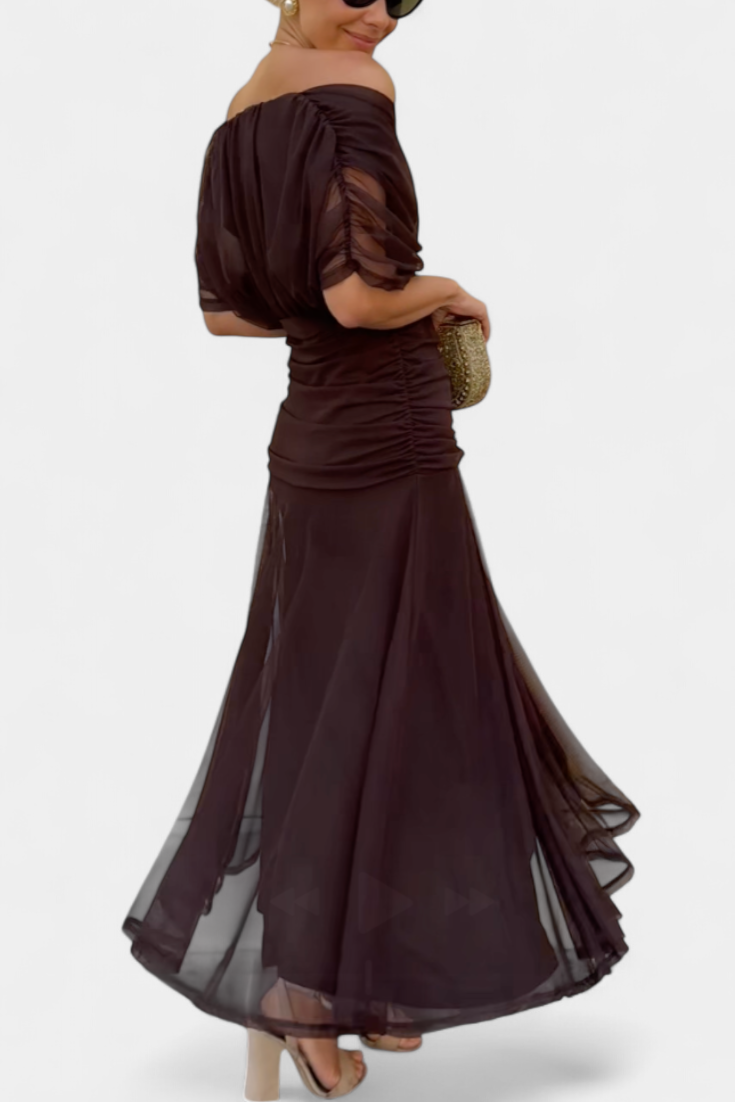 Women's Off the Shoulder Maxi Dress Wedding Guest Ruched Elegant