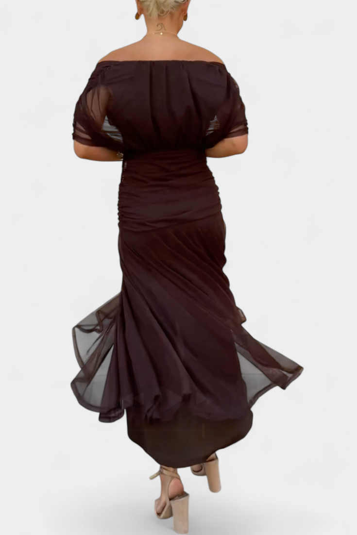 Women's Off the Shoulder Maxi Dress Wedding Guest Ruched Elegant