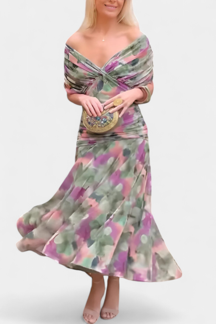 Women's Off the Shoulder Maxi Dress Wedding Guest Ruched Elegant