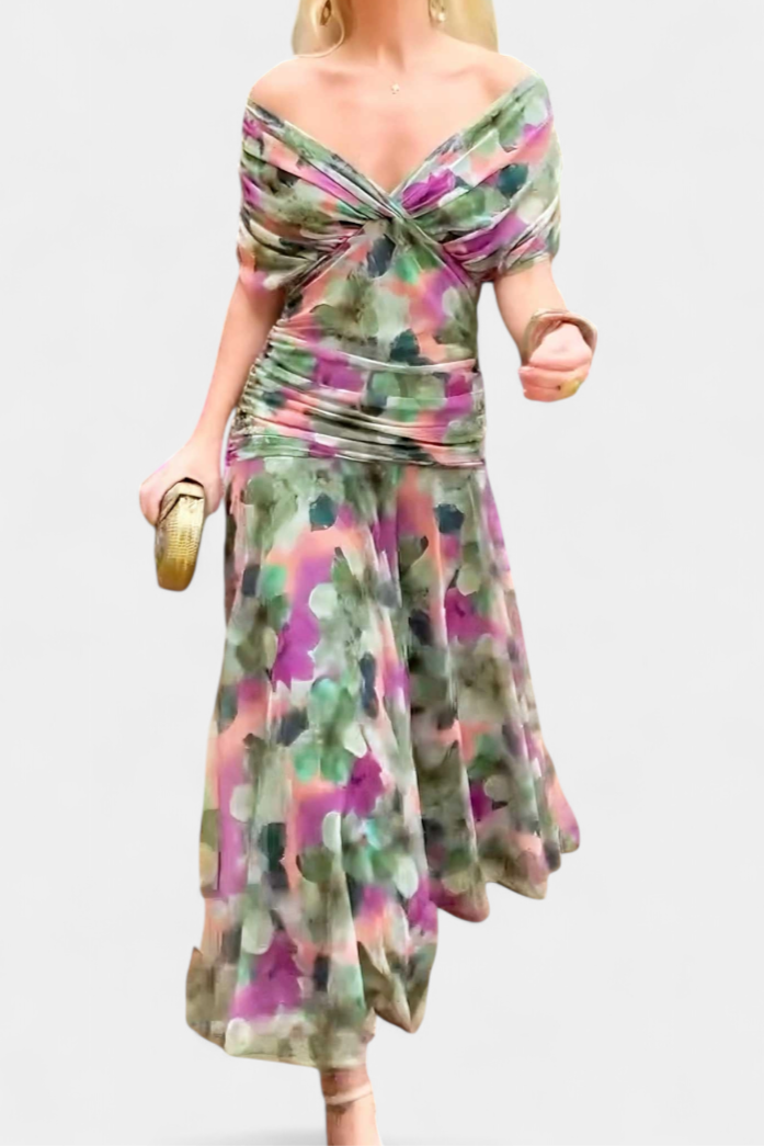 Women's Off the Shoulder Maxi Dress Wedding Guest Ruched Elegant