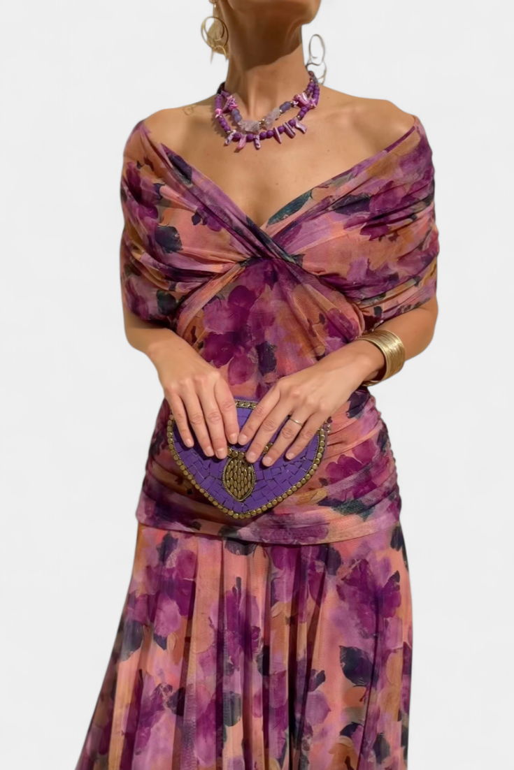 Women's Off the Shoulder Maxi Dress Wedding Guest Ruched Elegant