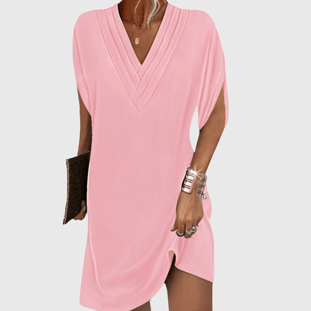 Women's V-Neck Shift Midi Dress Tummy Control Elegant