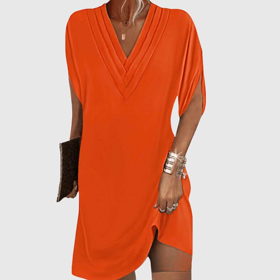 Women's V-Neck Shift Midi Dress Tummy Control Elegant