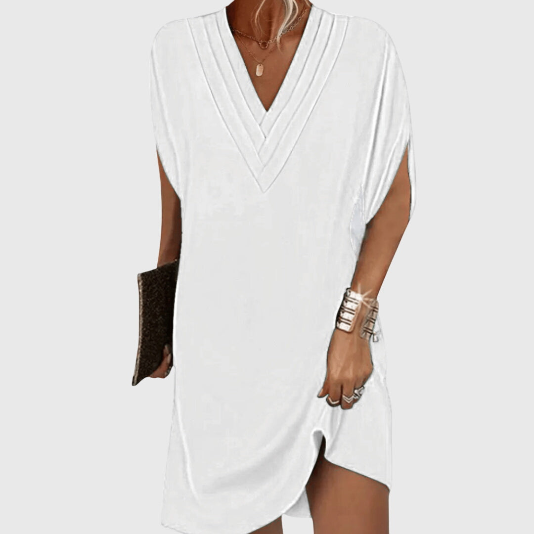 Women's V-Neck Shift Midi Dress Tummy Control Elegant