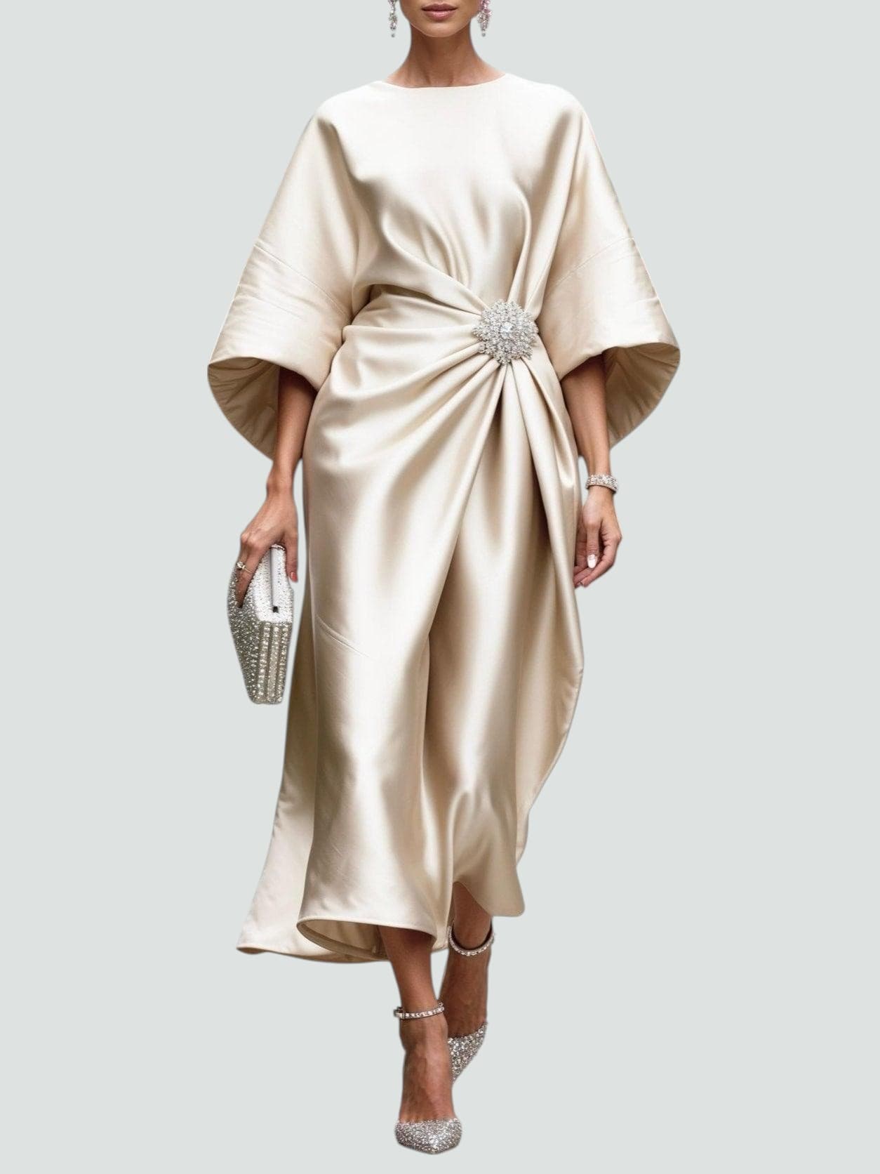Women's Midi Dress Kaftan 3/4 Sleeve Cocktail Elegant
