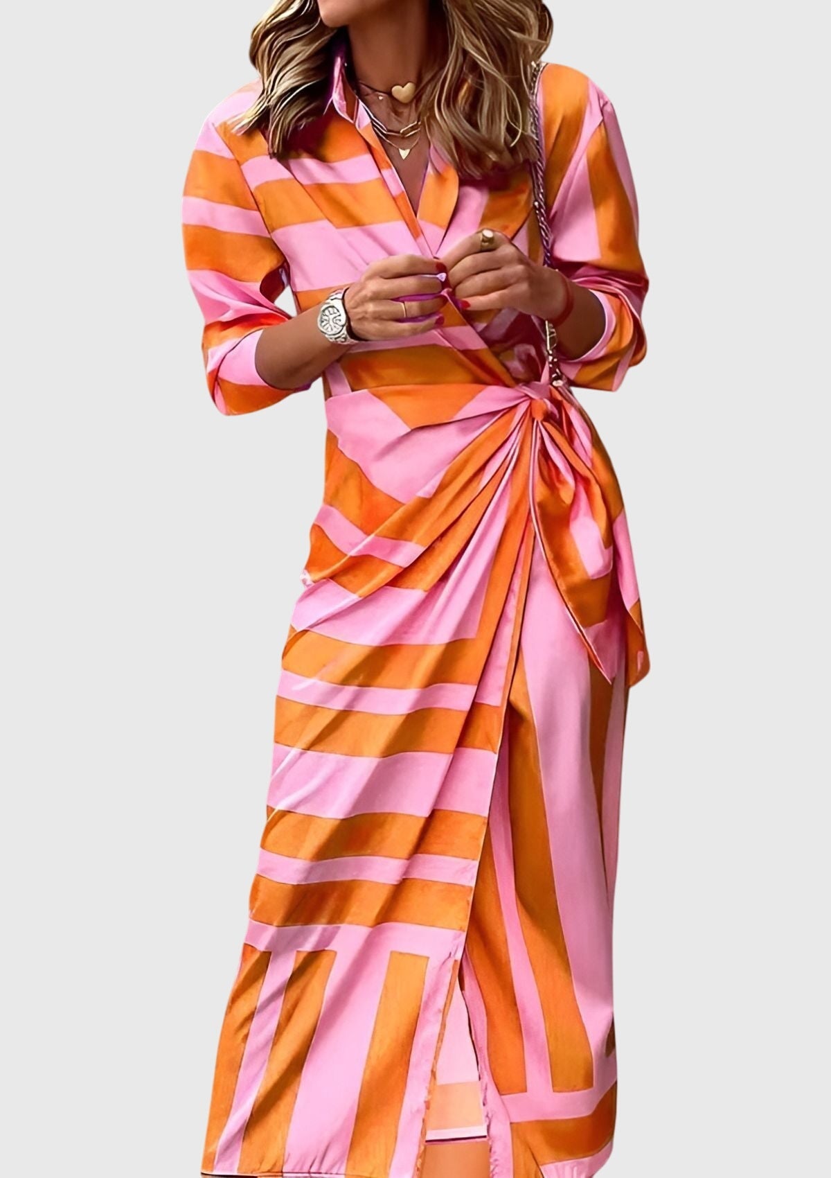 Women's Wrap Maxi Dress Wedding Guest Striped Shirt Elegant