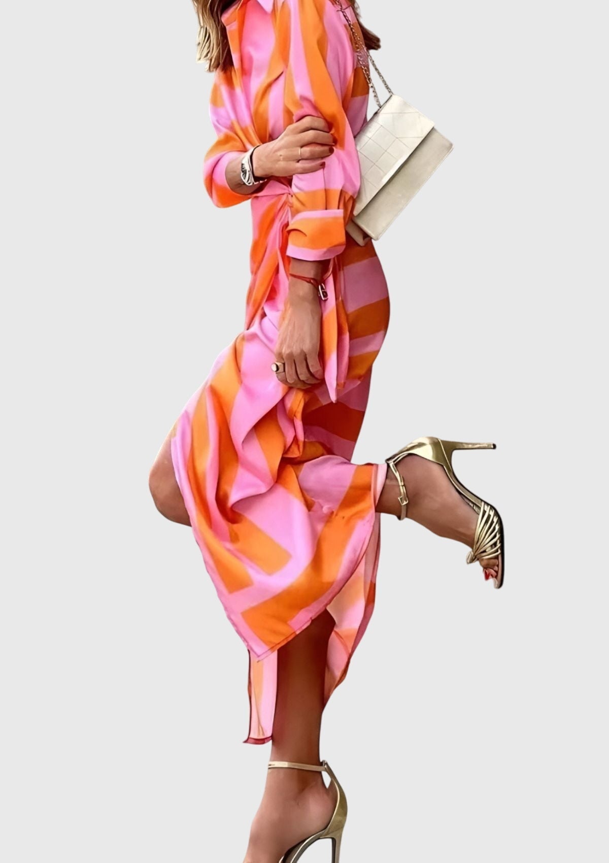 Women's Wrap Maxi Dress Wedding Guest Striped Shirt Elegant