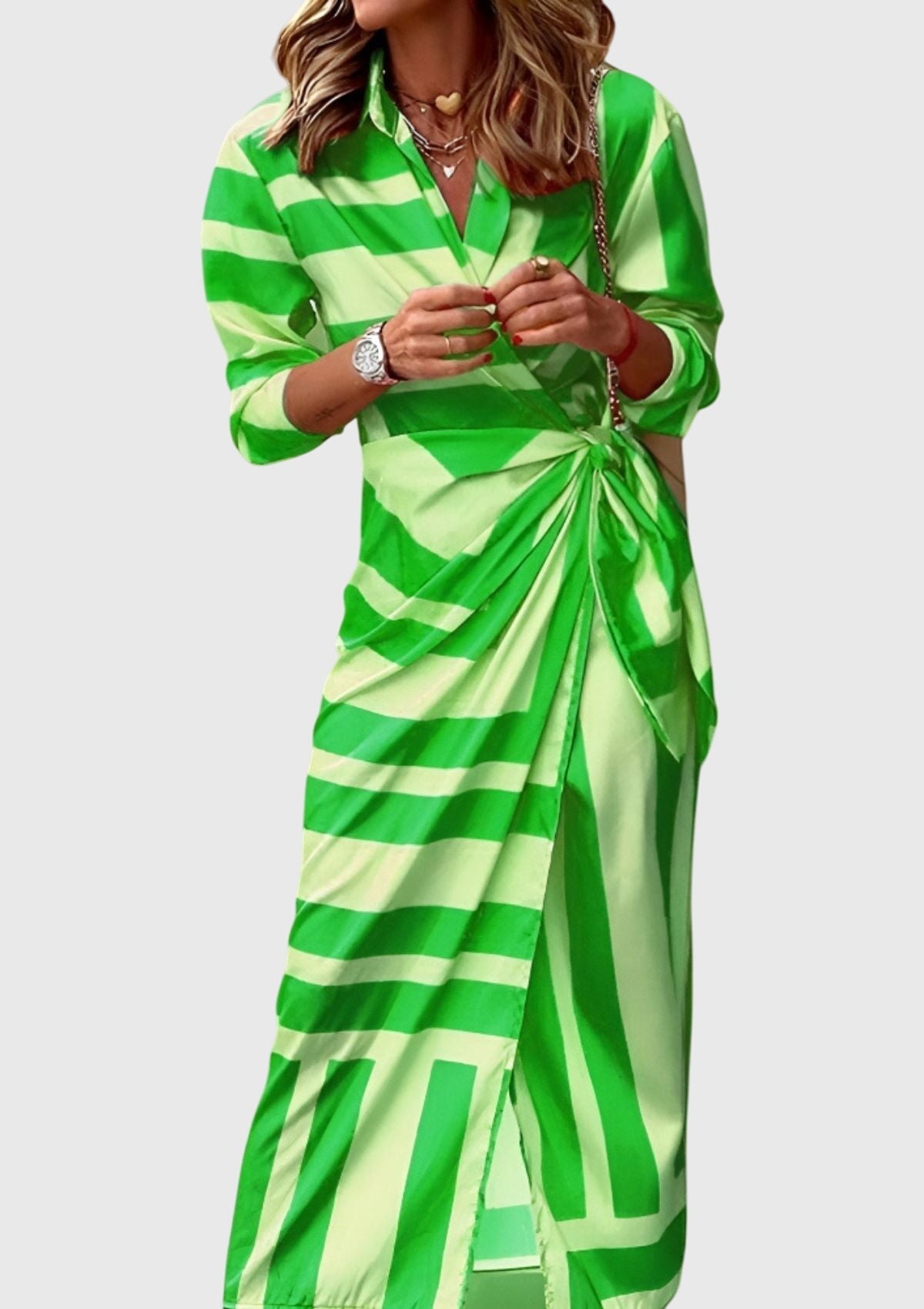 Women's Wrap Maxi Dress Wedding Guest Striped Shirt Elegant