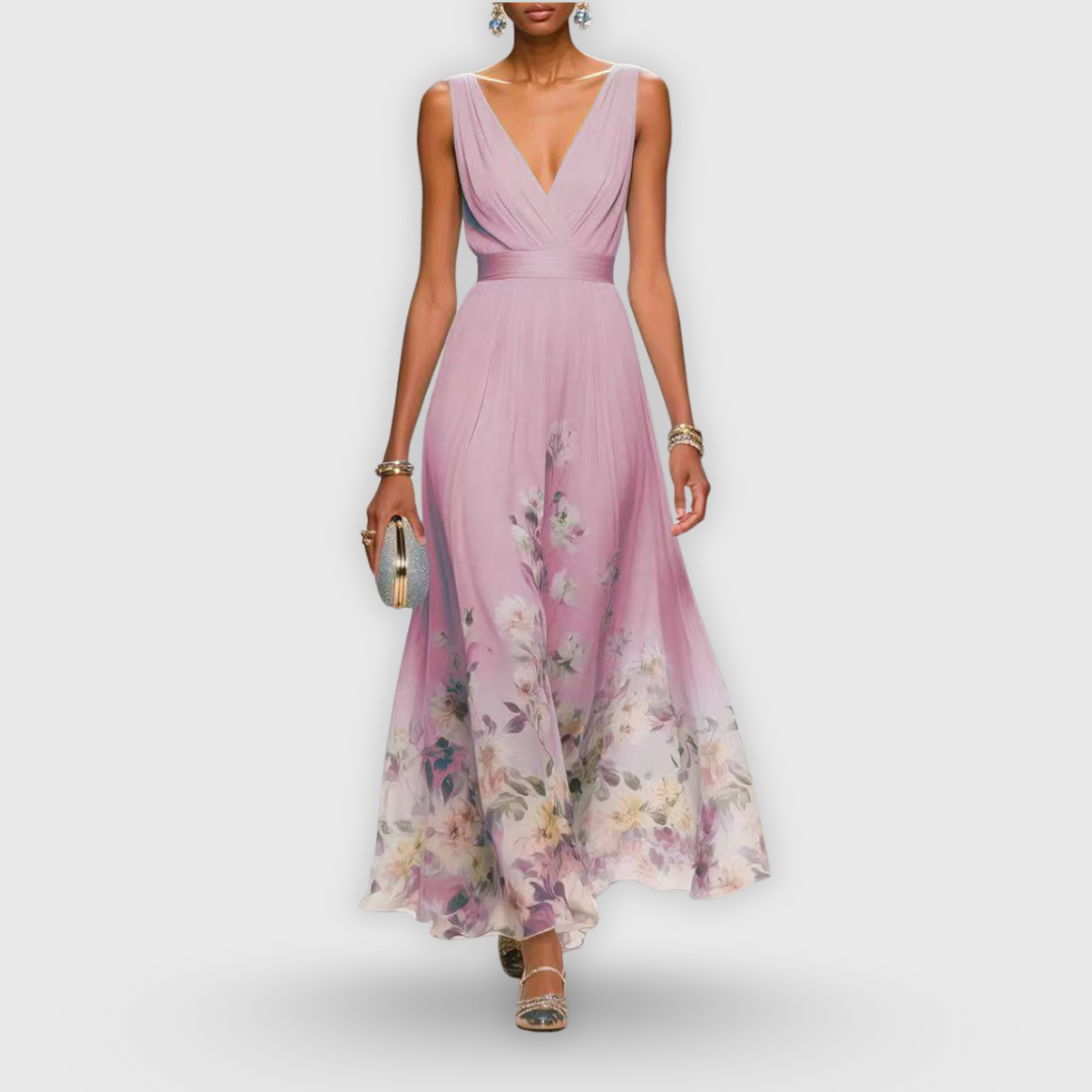 Women's Floral Maxi Dress Wedding Guest V-Neck Summer Sleeveless