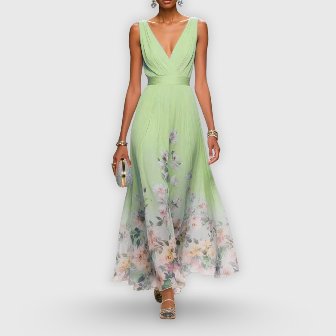 Women's Floral Maxi Dress Wedding Guest V-Neck Summer Sleeveless