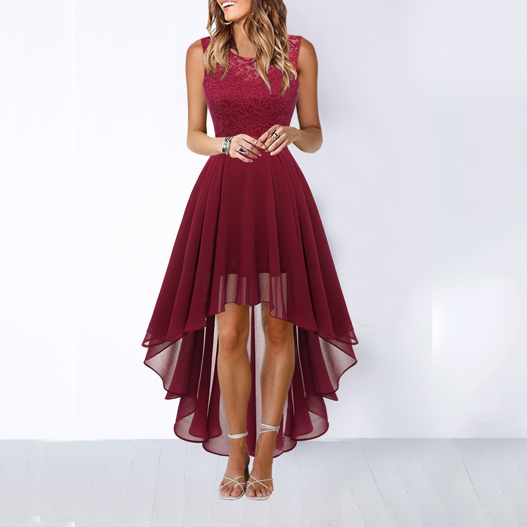 Women's High-Low Dress Wedding Guest Lace Sleeveless Elegant