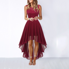 Women's High-Low Dress Wedding Guest Lace Sleeveless Elegant