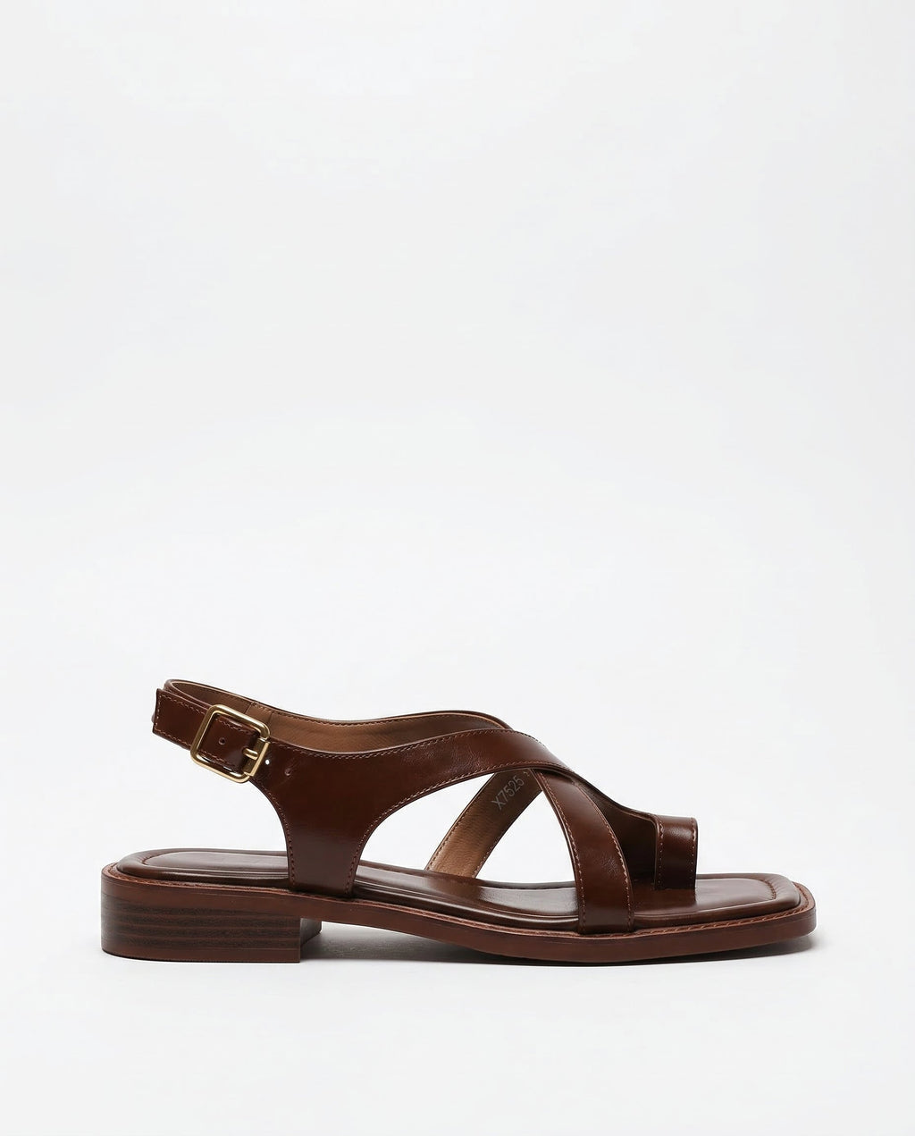 Women's Leather Buckle Sandals Toe Loop Cross Strap Slingback
