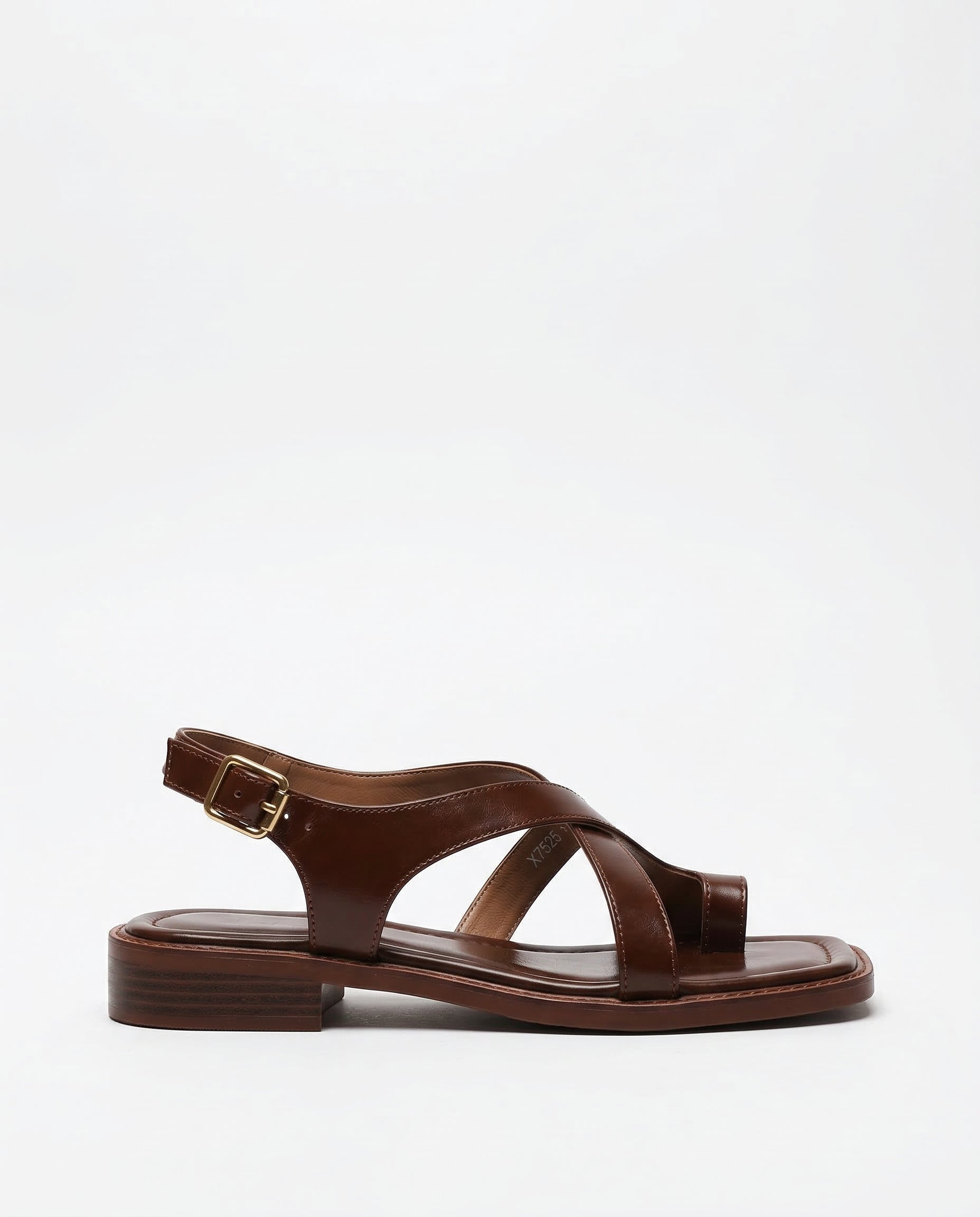 Women's Leather Buckle Sandals Toe Loop Cross Strap Slingback
