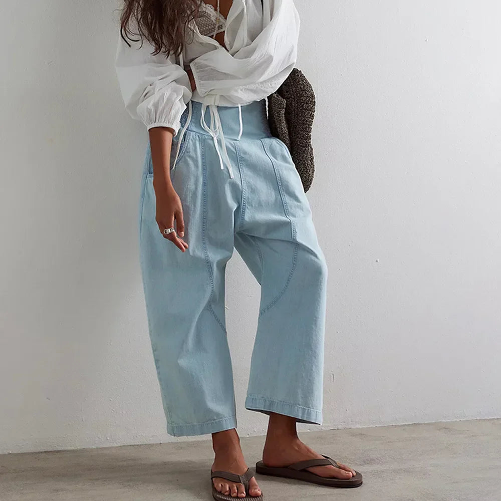 Women's Wide Leg Pants High Waisted Smocked Casual Trousers