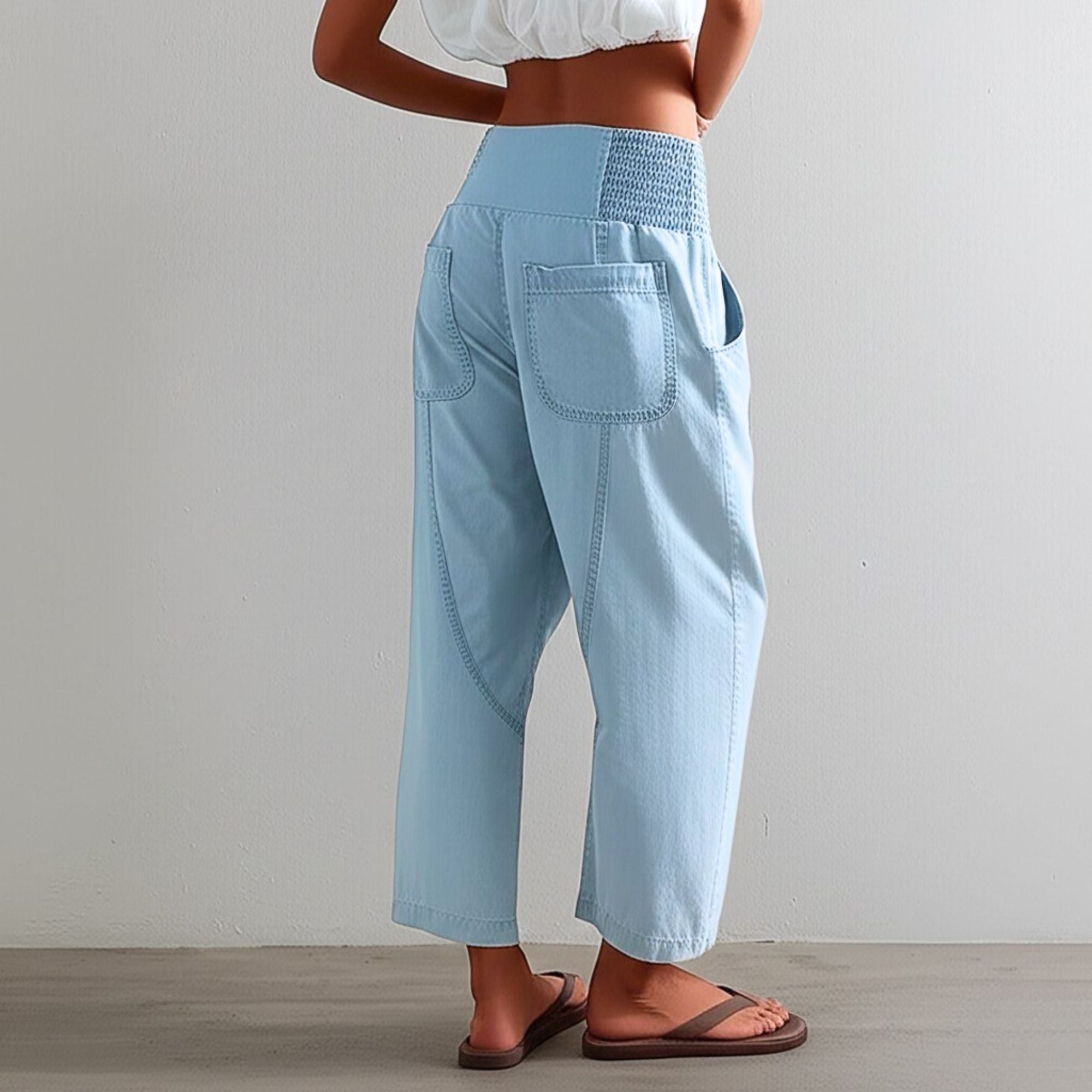 Women's Wide Leg Pants High Waisted Smocked Casual Trousers