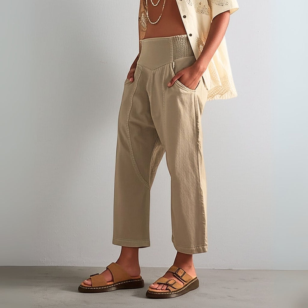 Women's Wide Leg Pants High Waisted Smocked Casual Trousers