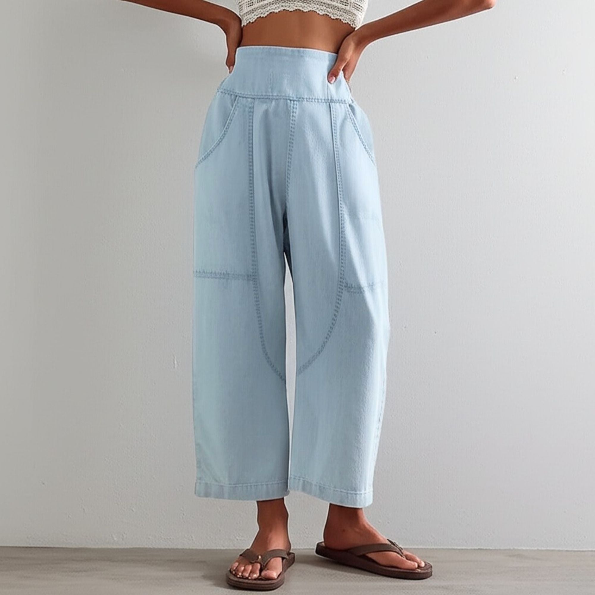 Women's Wide Leg Pants High Waisted Smocked Casual Trousers