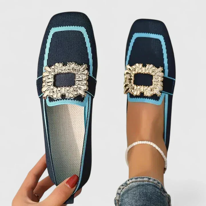 Women's Orthopedic Loafers Wide Fit Rhinestone Buckle Slip On