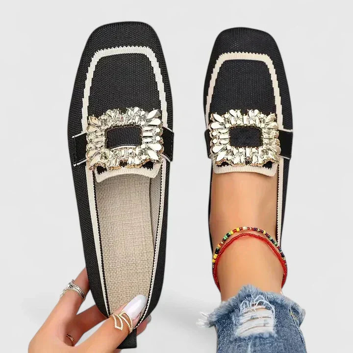 Women's Orthopedic Loafers Wide Fit Rhinestone Buckle Slip On