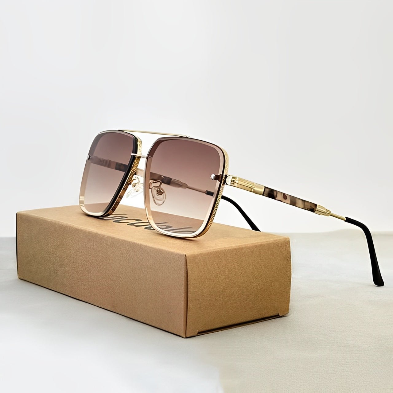 Women's Gradient Sunglasses Retro Square and Gold Frame