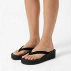 Women's Black Wedge Sandals Platform and Thong Straps