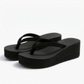 Women's Black Wedge Sandals Platform and Thong Straps