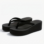 Women's Black Wedge Sandals Platform and Thong Straps