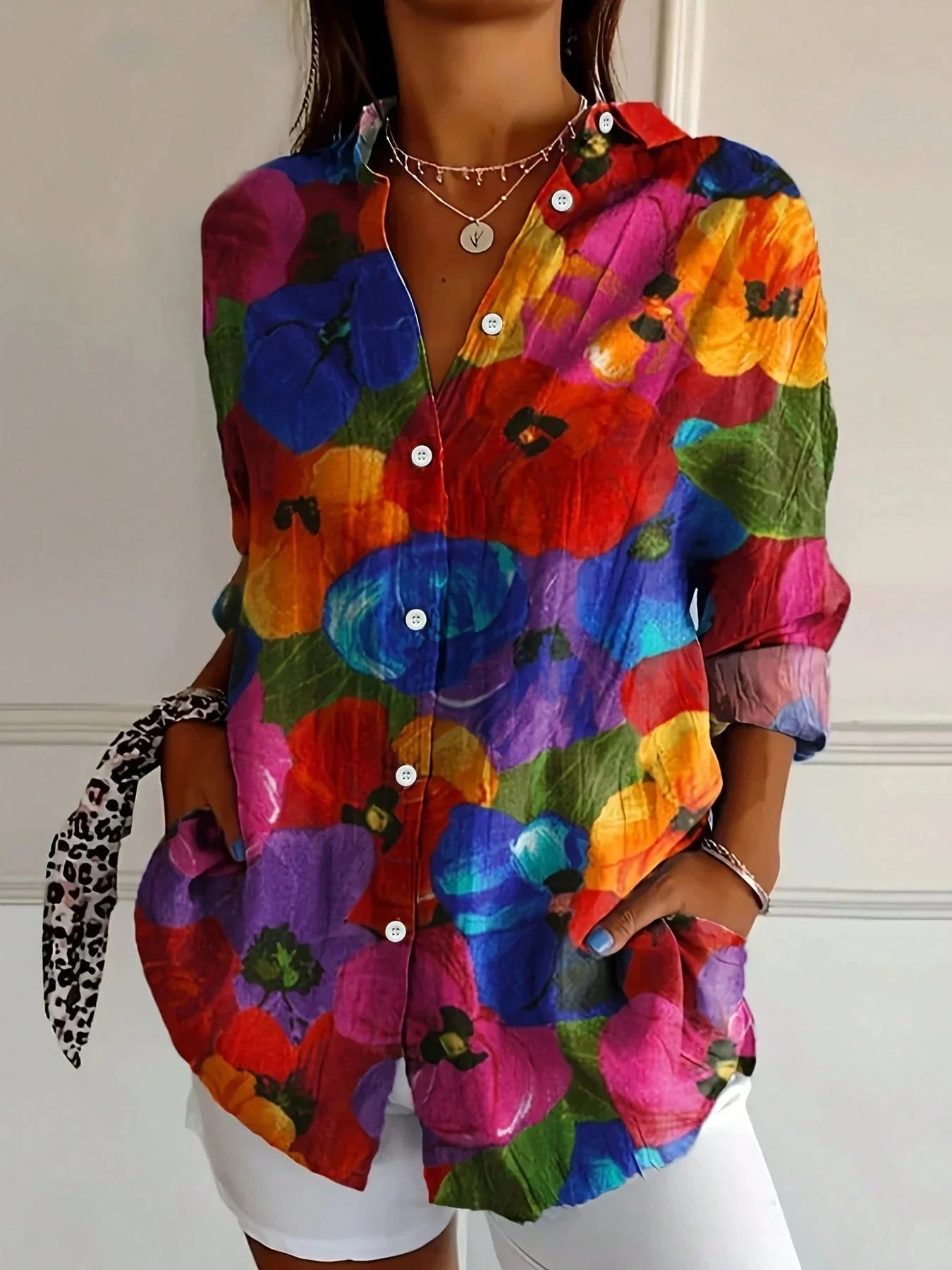 Women's Floral Button-Down Blouse Long Sleeve Shirt