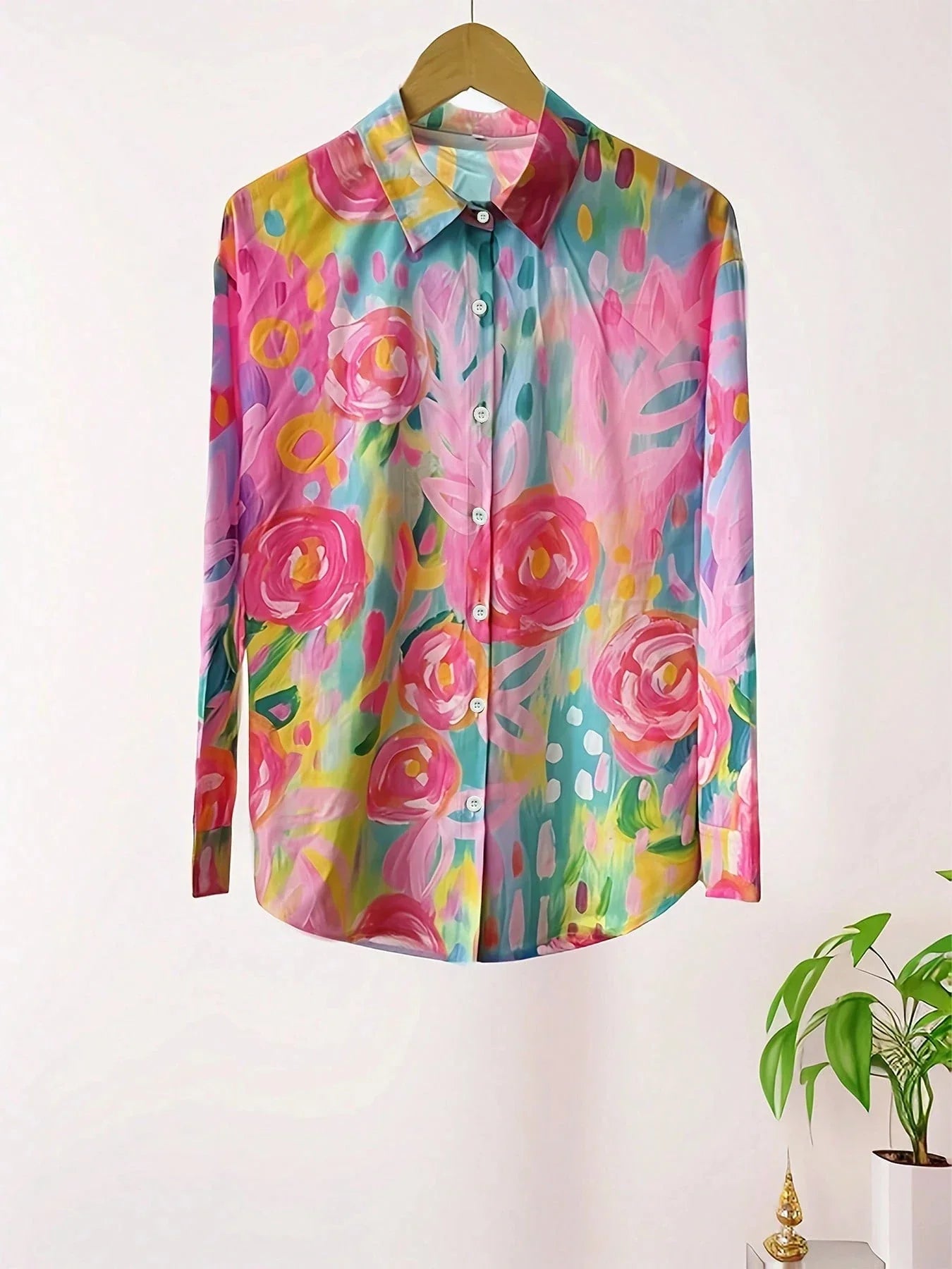 Women's Floral Button-Down Blouse Long Sleeve Shirt