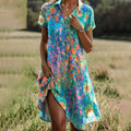 Women's Bohemian Midi Dress Summer Chic Short Sleeve