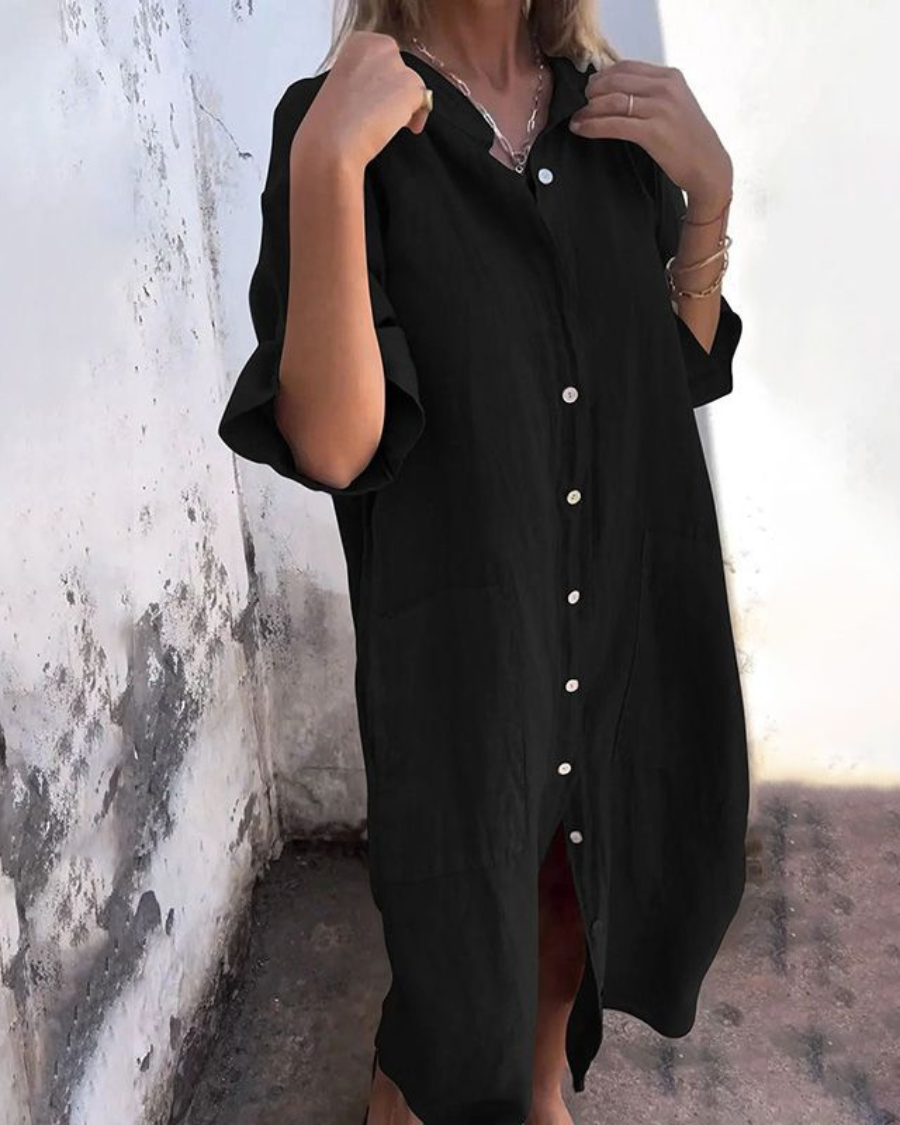 Women's Boho Midi Shirt Dress Button Down