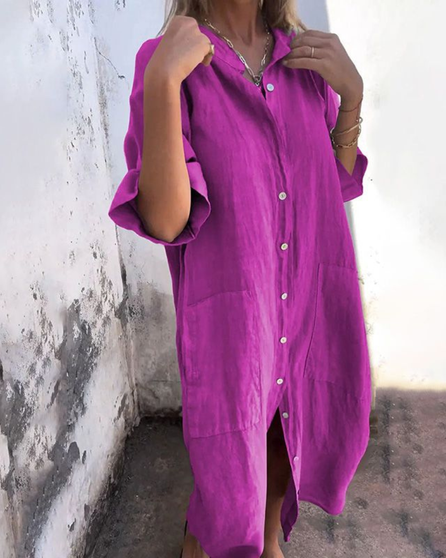 Women's Boho Midi Shirt Dress Button Down