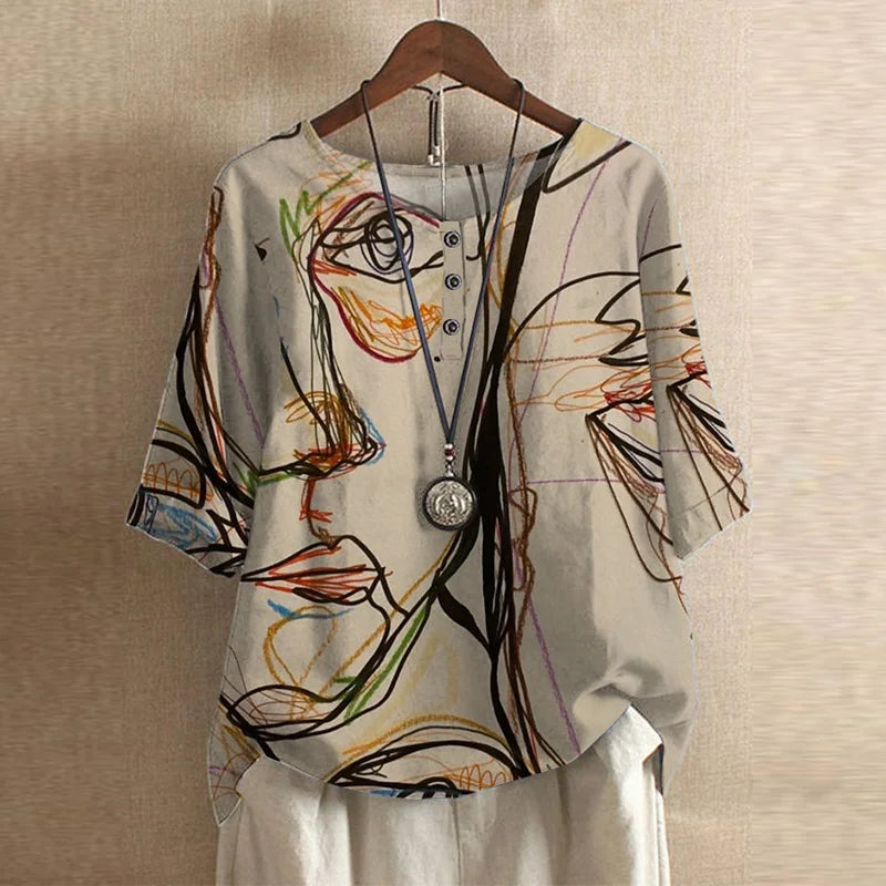 Women's Boho Blouse Floral Print Short Sleeve Casual Top