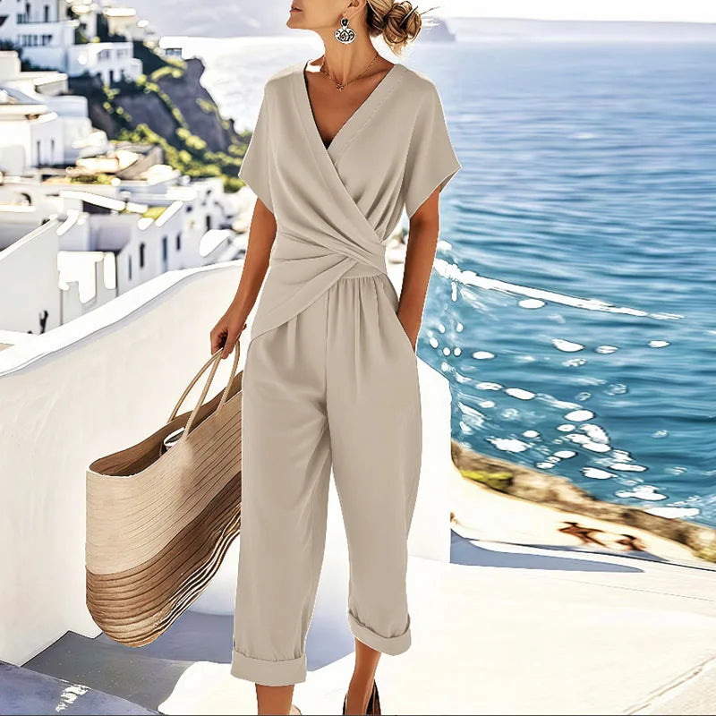 Women's Two-Piece Set Elegant Wrap Blouse and Trousers Co-ord