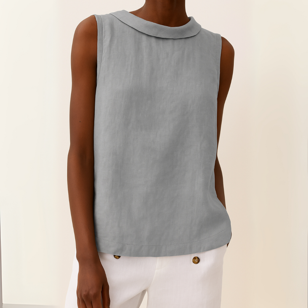 Women's Roll Collar Top Sleeveless Casual Summer Blouse