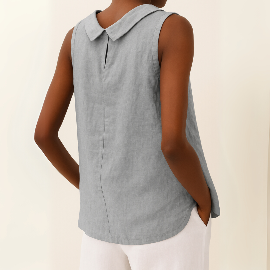 Women's Roll Collar Top Sleeveless Casual Summer Blouse