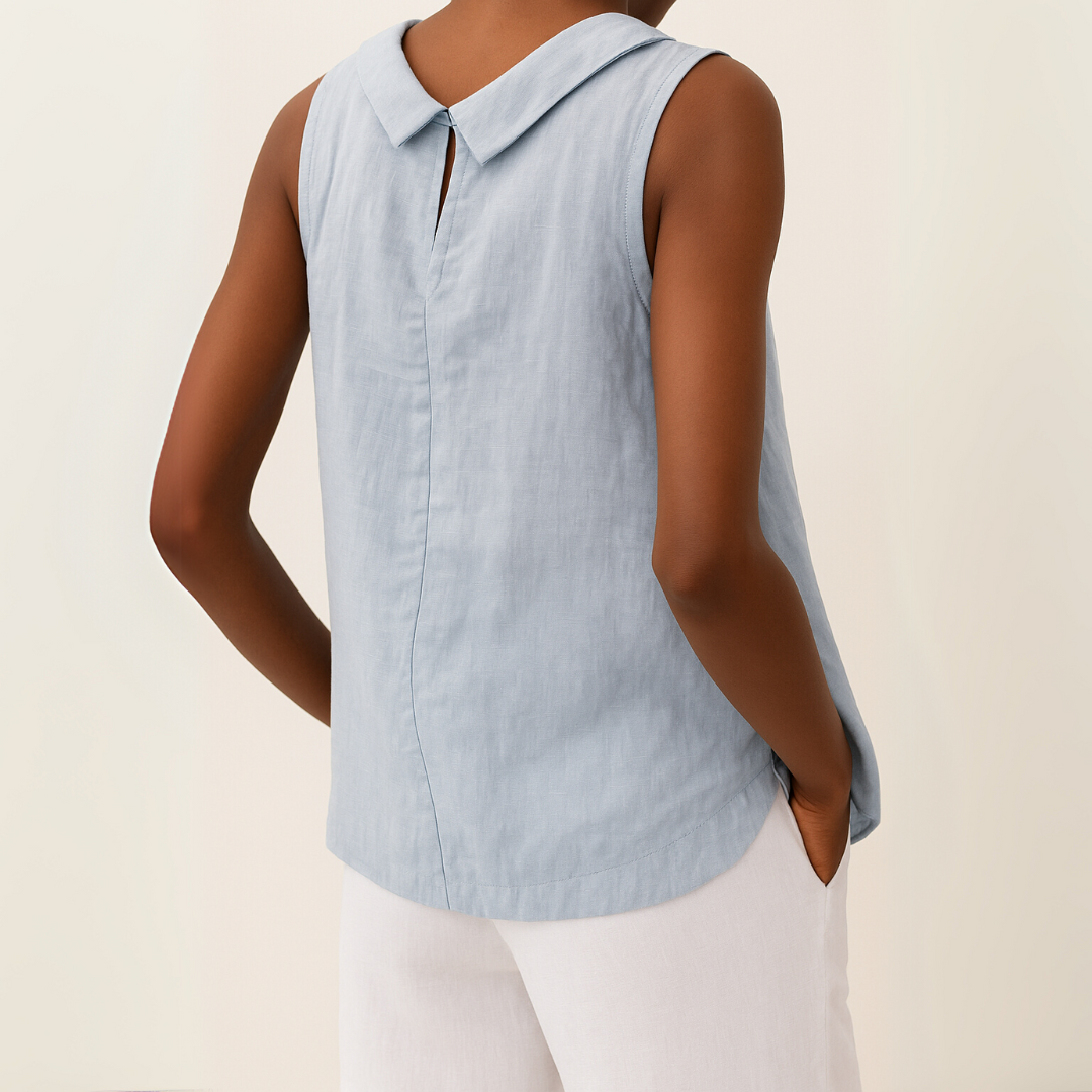 Women's Roll Collar Top Sleeveless Casual Summer Blouse