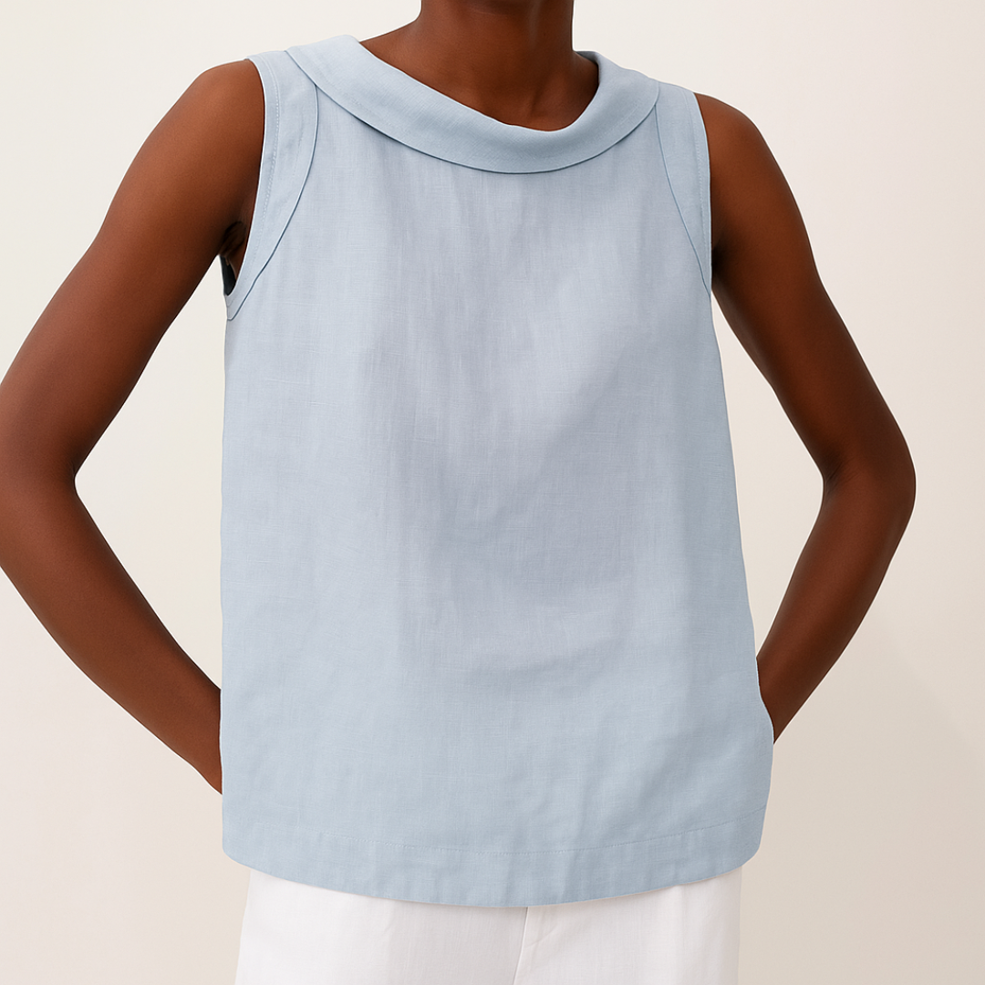 Women's Roll Collar Top Sleeveless Casual Summer Blouse