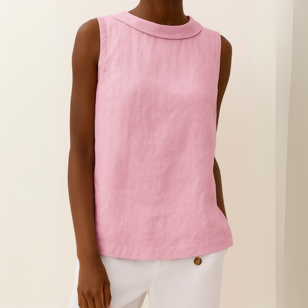 Women's Roll Collar Top Sleeveless Casual Summer Blouse