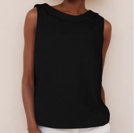 Women's Roll Collar Top Sleeveless Casual Summer Blouse