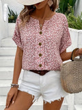 Women's Floral Blouse Button Up Short Sleeve Casual Summer Top