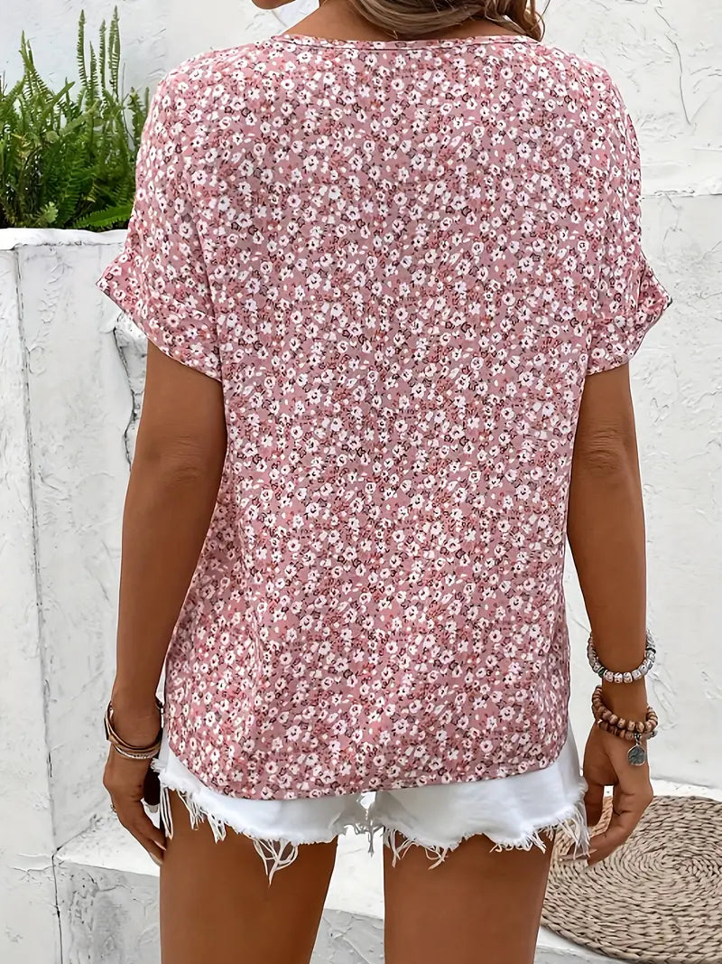 Women's Floral Blouse Button Up Short Sleeve Casual Summer Top