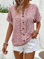 Women's Floral Blouse Button Up Short Sleeve Casual Summer Top