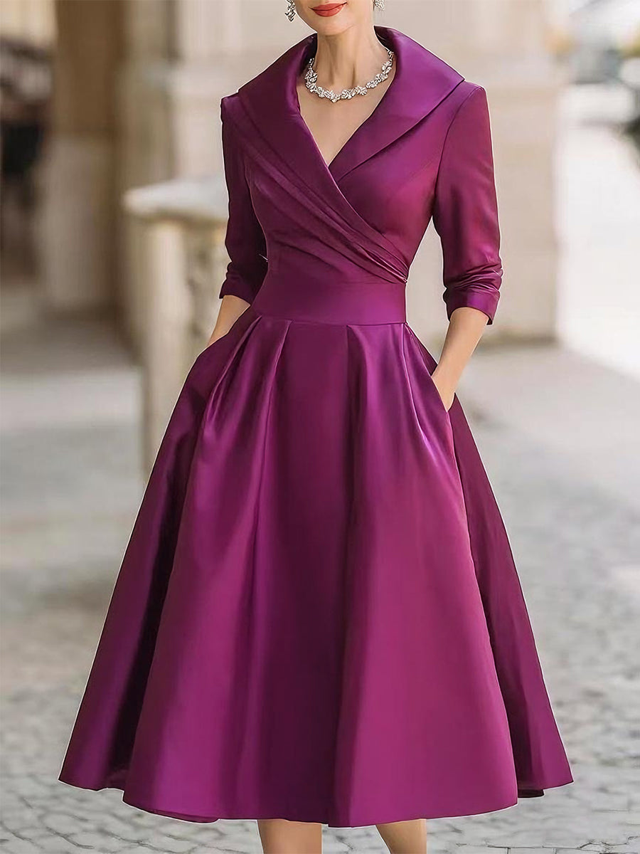 Women's Flowy Midi Dress Tiered V-neck Wedding Guest