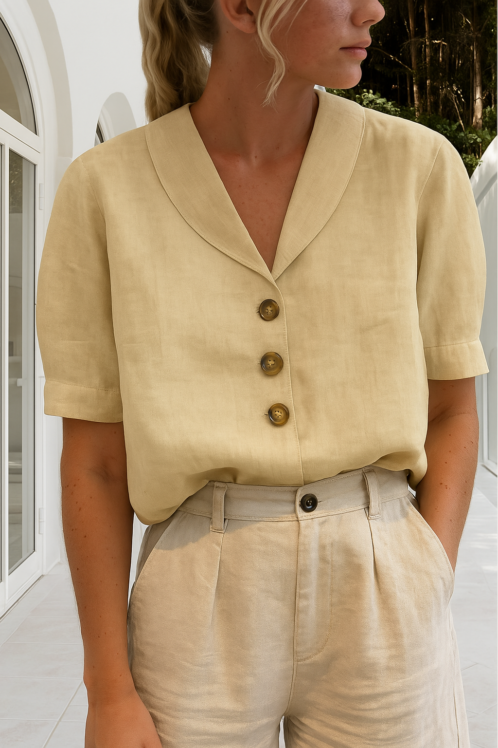 Women's  Button Up Blouse Casual Short Sleeve V-neck Summer Top
