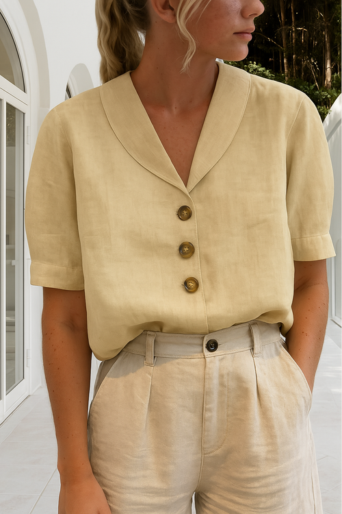 Women's  Button Up Blouse Casual Short Sleeve V-neck Summer Top