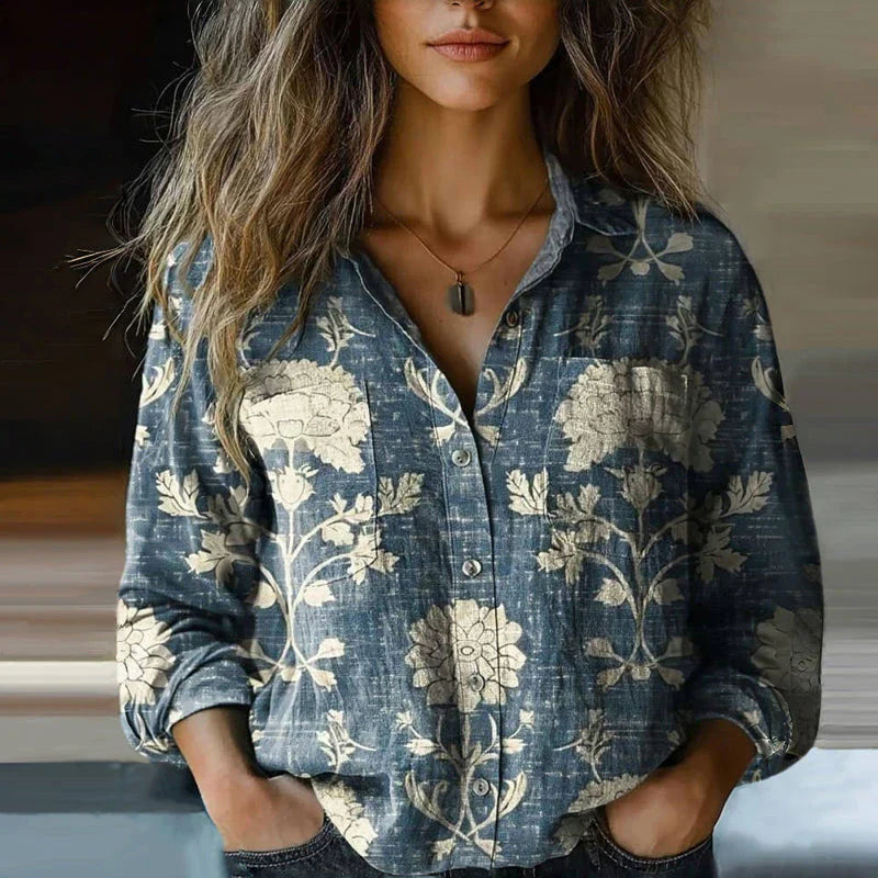 Women's Vintage Blouse Boho Bandana Print Button Up Shirt